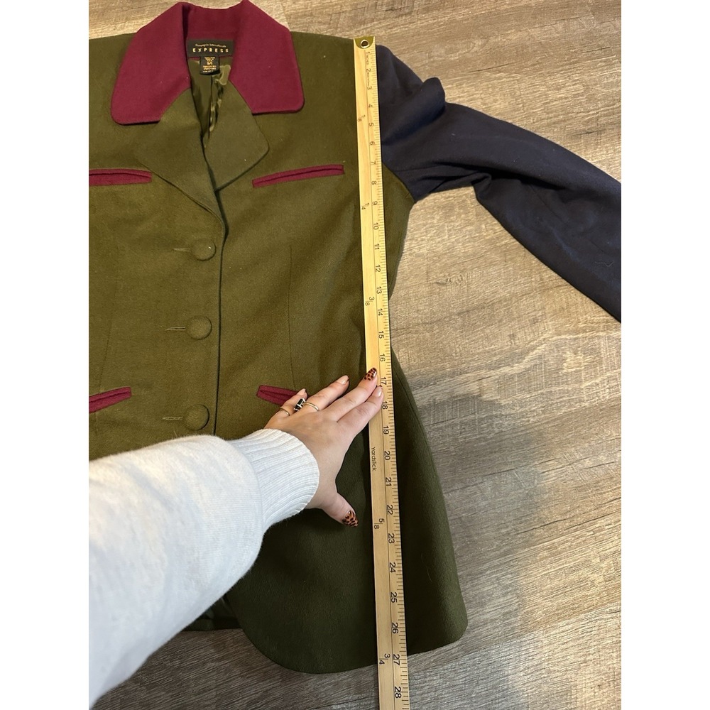 EXPRESS Vintage Y2K 90s Women's S Wool Olive Green Navy Wine‎ Red Blazer Jacket - Picture 6 of 8